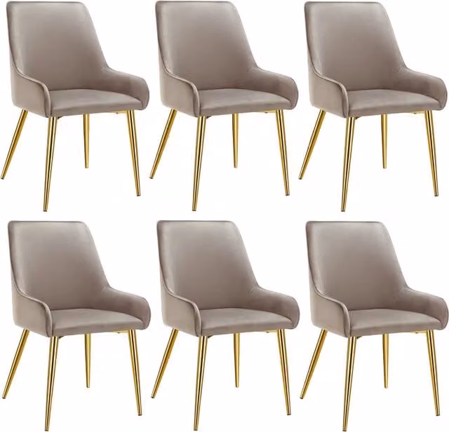 Tectake Avane Dining Chair in Beige Velvet Look with Ergonomic High Backrest and Metal Frame, Set of 6