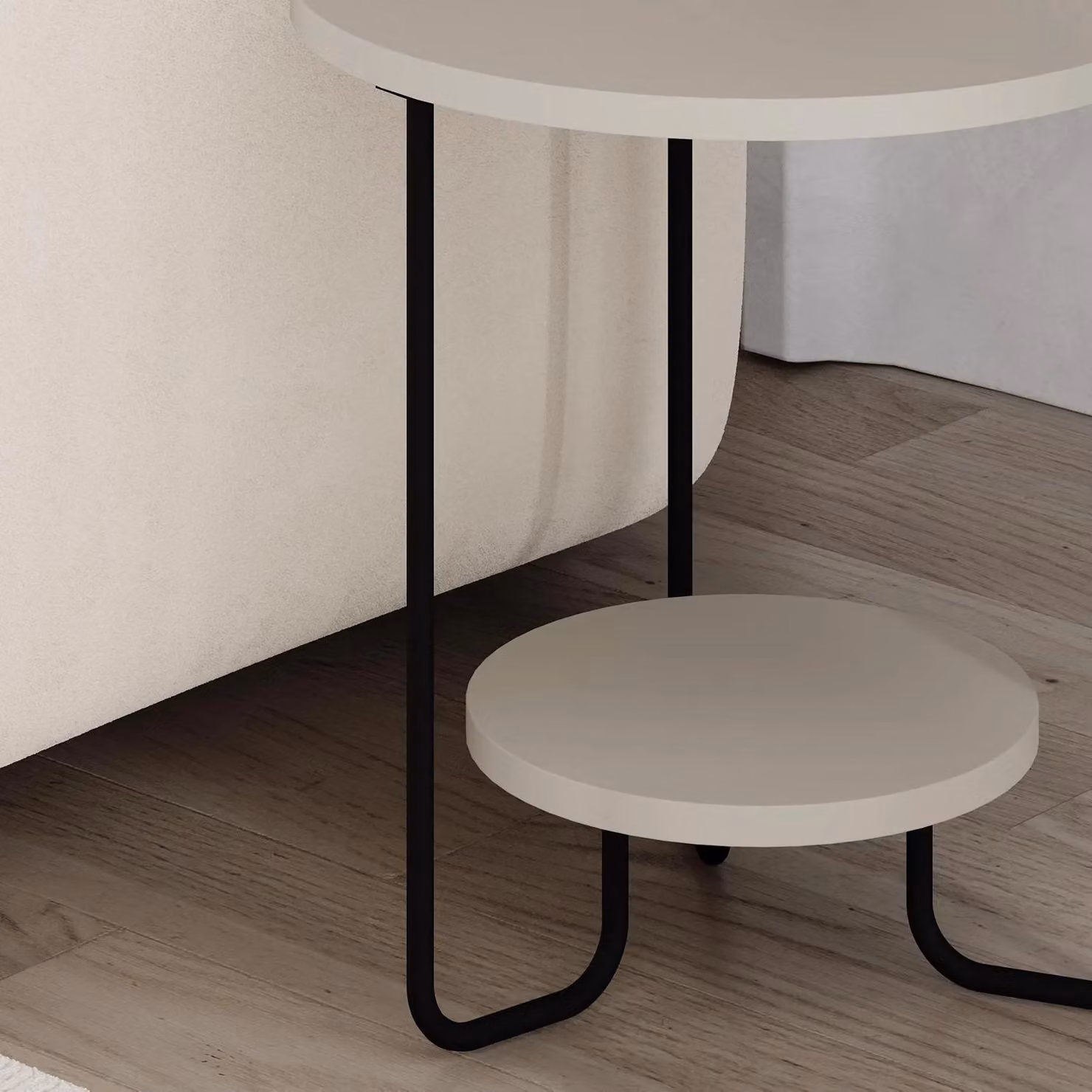 FWStyle 2 Tier Round Sandstone Side Lamp Table in Beige – 2