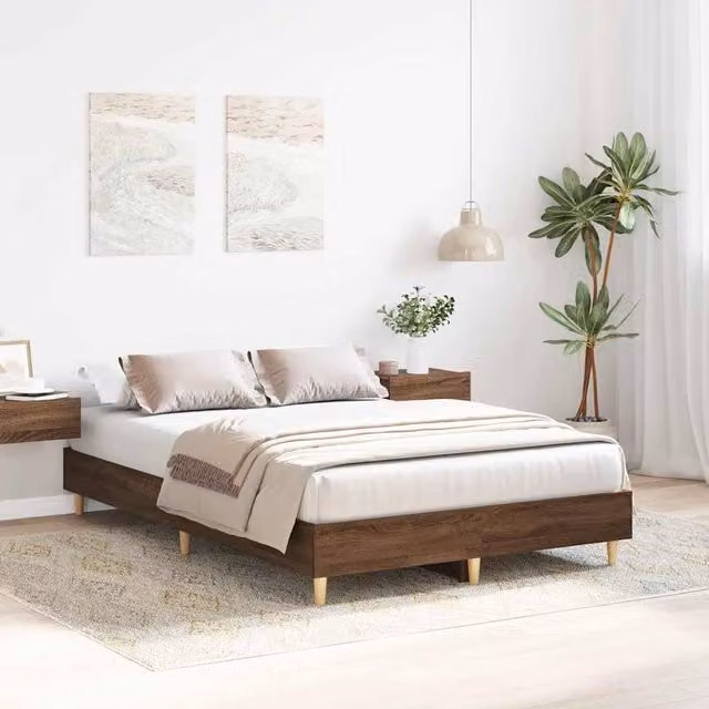 Berkfield Home Durable Oak and Eucalyptus Bed Frame, Brown, W/D/H: 140 x 190 cm – 1