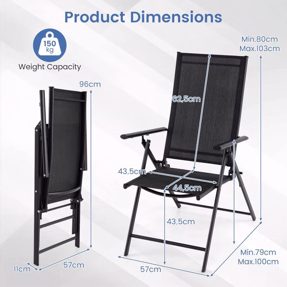 Gymax 2 Pack Black Adjustable High Back Folding Patio Recliners with Metal Frame and Textilene Fabric – 2