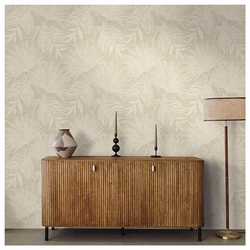Holden Décor Grasscloth Leaf Textured Wallpaper in Beige and Cream with Botanical Floral Pattern – 2