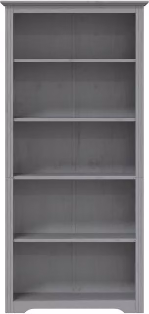 Berkfield Home Beautiful BODO 5-Tier Bookcase in Grey Solid Pine Wood, W/D/H: 80 x 38 x 180 cm