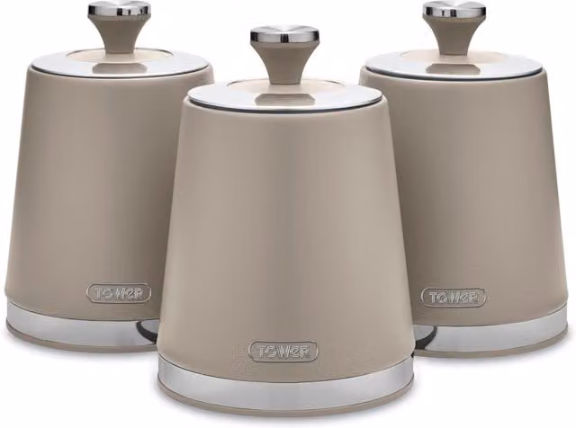 Towers Set of 3 Airtight and Leakproof Stainless Steel Canisters in Beige