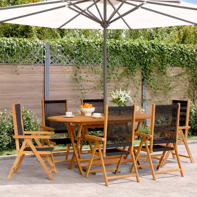 Berkfield Home Set of 6 Black Reclining Garden Chairs in Solid Acacia Wood – 1