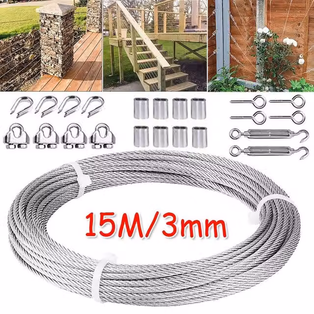 SPETLEK Stainless Steel Wire Rope and Tensioner Kit for Garden Support in Silver