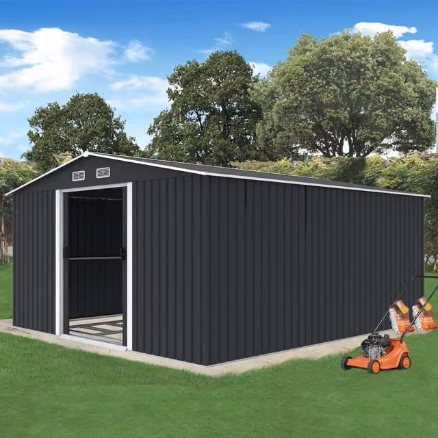 BIRCHTREE Metal Pent Garden Shed with Double Doors in Anthracite and White