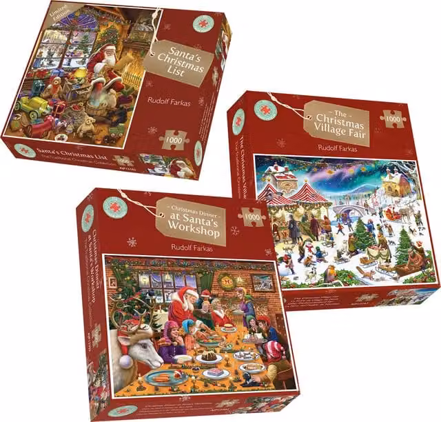 Fantastically Festive Christmas Jigsaw Puzzle Bundle Set in Multicolour and Yellow