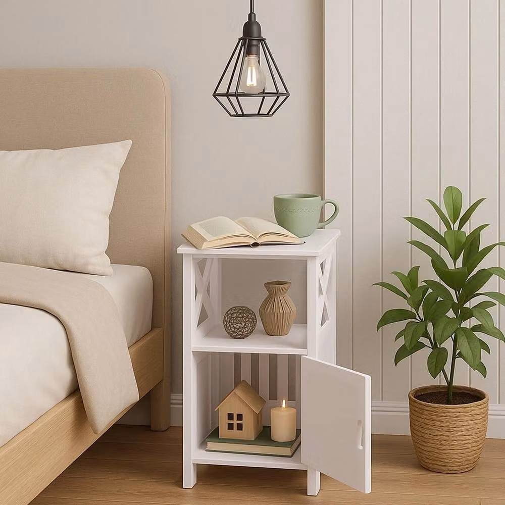 FORGEVIO Scandinavian Style White Bedside Table with Drawer – 2