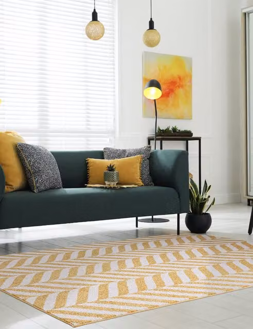 Asiatic Muse Modern Yellow Herringbone Chevron Rectangular Polypropylene Rug