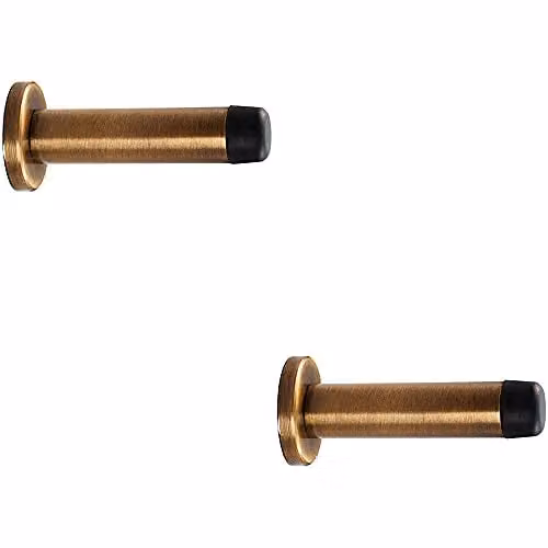 Loops 2 Pack Rubber Tipped Cylinder Doorstop with Rose Wall Mounted in Antique Brass