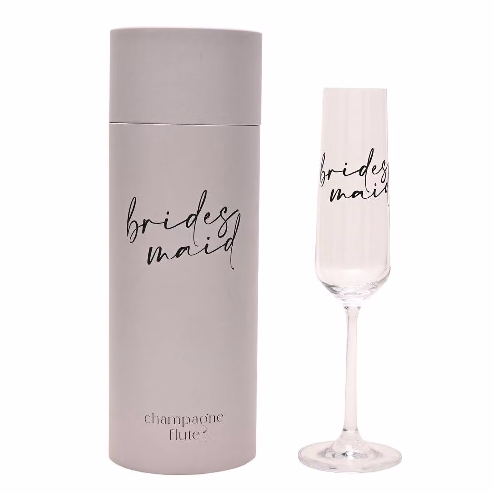 Widdop and Co Bridesmaid Champagne Flute Glass in Transparent with Black Text – 2