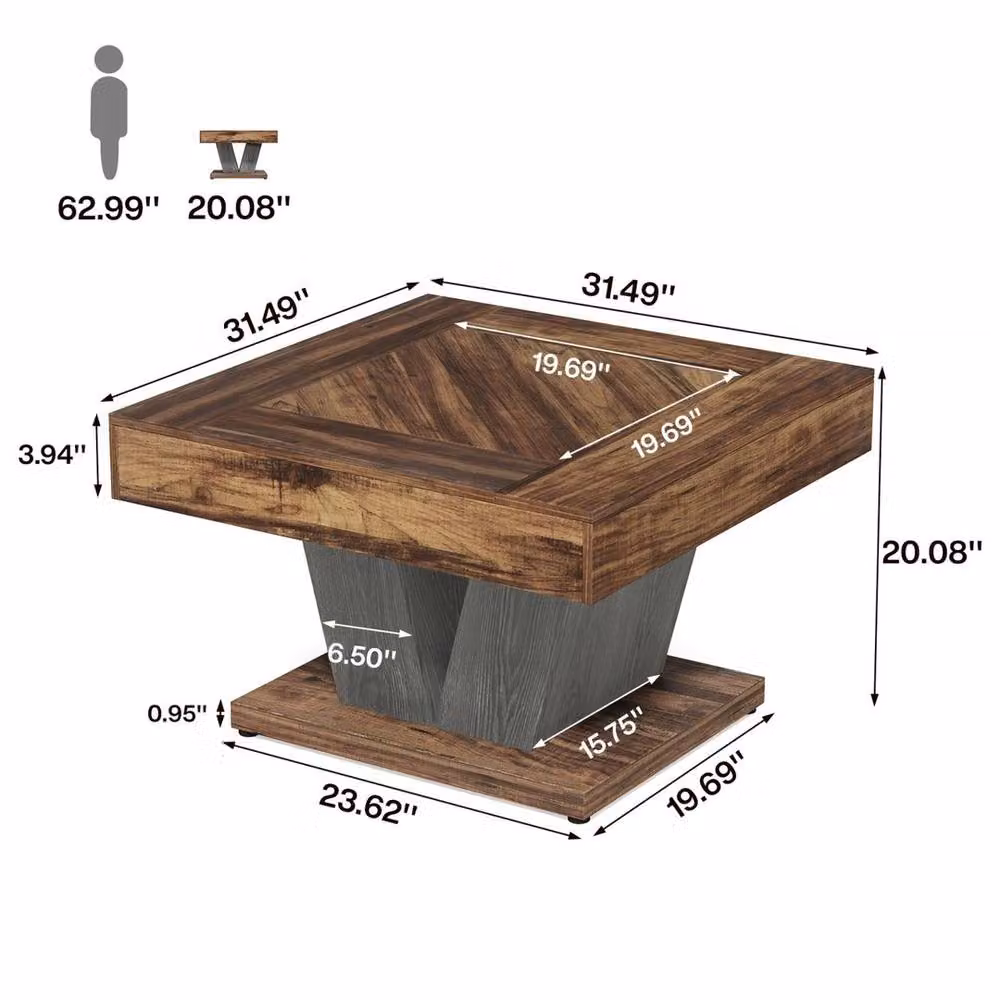 VOGREX Modern Square Wood Coffee Table in Brown, W/D: 120 x 100 cm – 2
