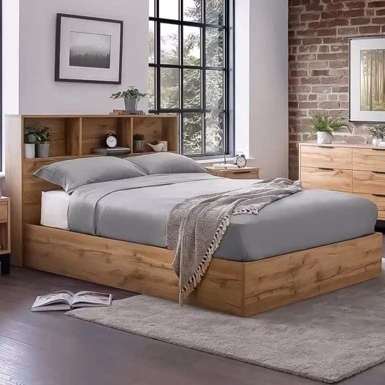 Julian Bowen Bali King Size Storage Ottoman Bed in Brown Rustic Engineered Wood with Gas Lift Up Mechanism, W/D/H: 180 x 200 x 165 cm