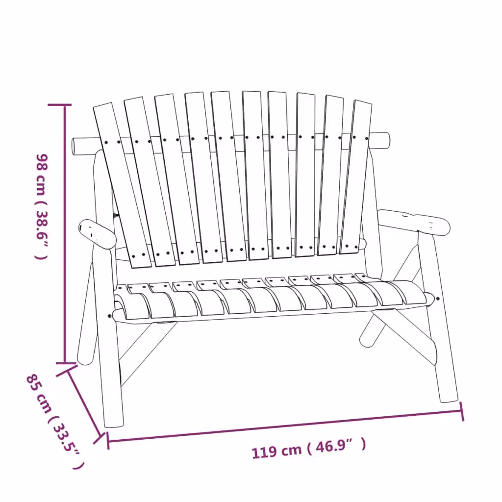 Berkfield Home 2-Seater Rustic Garden Bench in Brown Solid Spruce Wood, W/D/H: 119 x 85 x 98 cm – 5