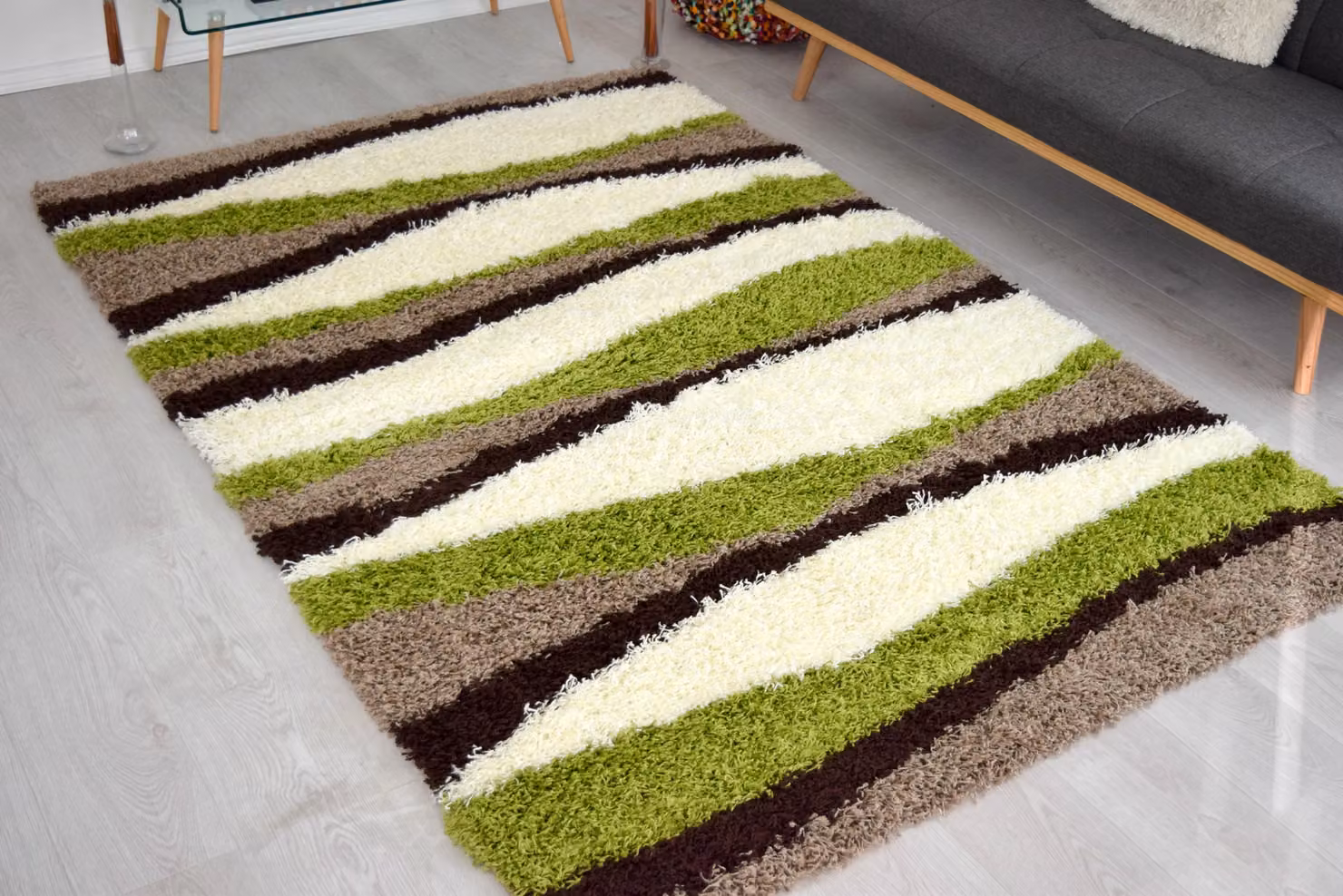 Bravich LTD California Thick Shaggy Waves Rug in Green and Multicolour, W: 80 cm, L: 150 cm – 5
