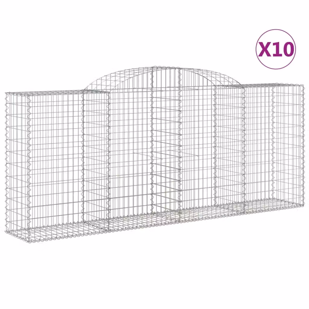 Berkfield Home Arched Gabion Baskets, 10 Piece Set, Silver Galvanised Steel, W: 300 cm, D: 50 cm, H: 120-140 cm – 2