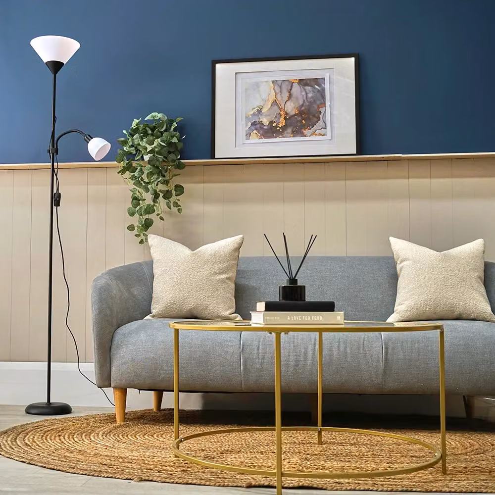 ValueLights Moz Mother and Child Uplighter Floor Lamp with Adjustable Side Lamp in Black and Gold/Brass – 5