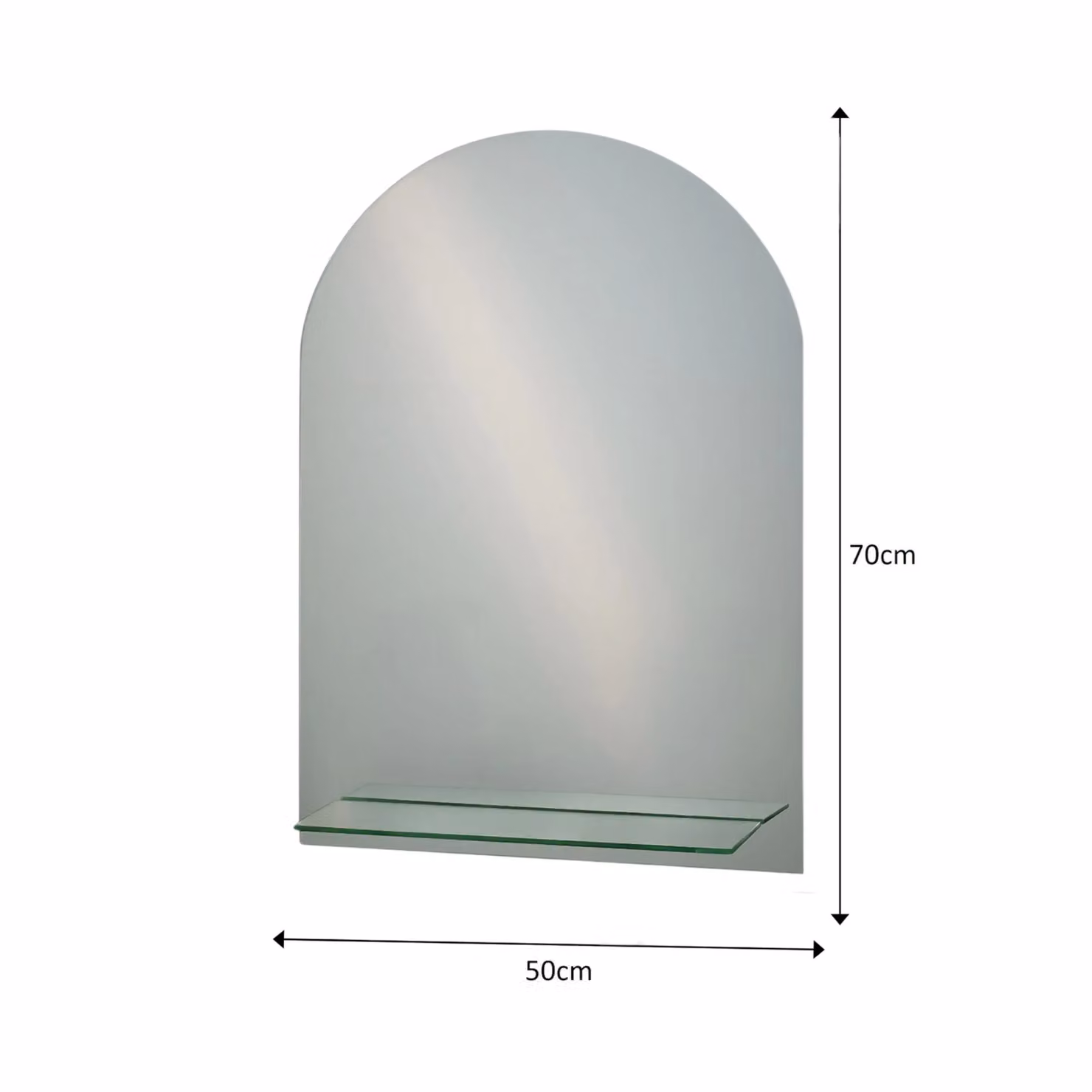 Showerdrape Greenwich Arched Oval Frameless Wall Mounted Bathroom Mirror with Vanity Shelf in Silver, W: 70 cm, H: 50 cm – 2