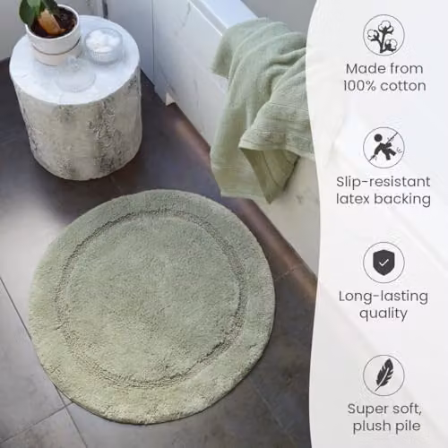 Allure Bath Fashions Round Cotton Non-Slip Bath Mat, Green, Diameter: 65 cm – 3