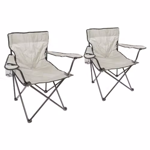 Harbour Housewares Folding Canvas Camping Chairs with Armrests, Matt Black and Beige, Pack of 2
