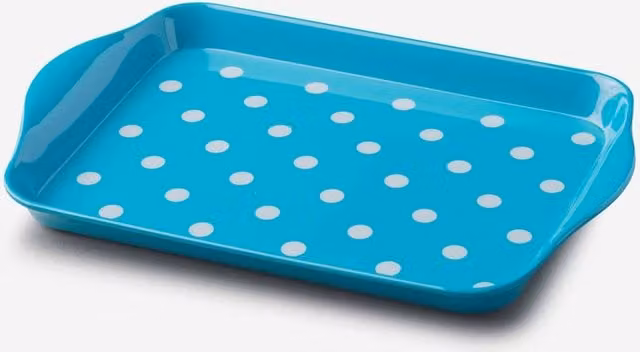 Zeal Melamine Dotty Mini Rectangular Serving Tray with Handles in Turquoise, W: 18.0 cm x D: 14.0 cm x H: 2.0 cm – 1