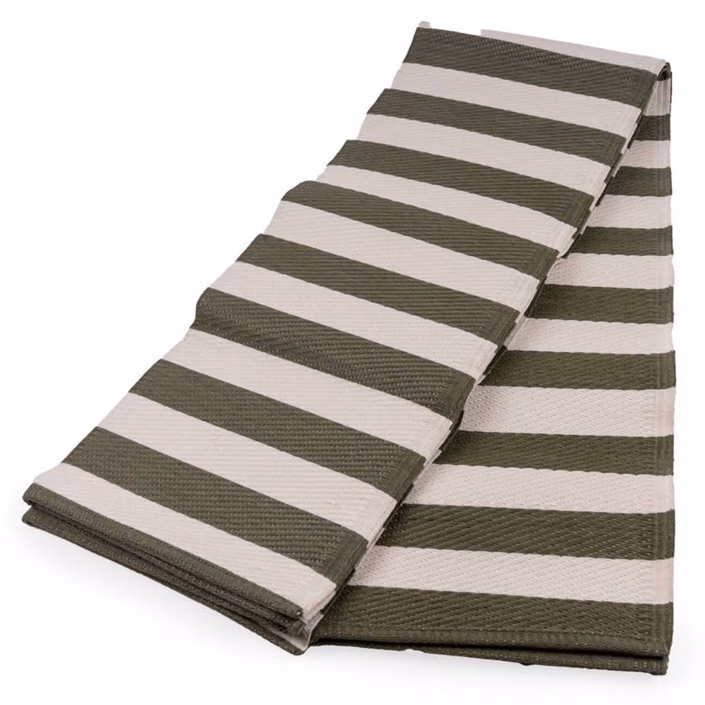 Madison & Mayfair Olive Green Striped Picnic Mat with Waterproof Underside and Carry Handle – 2