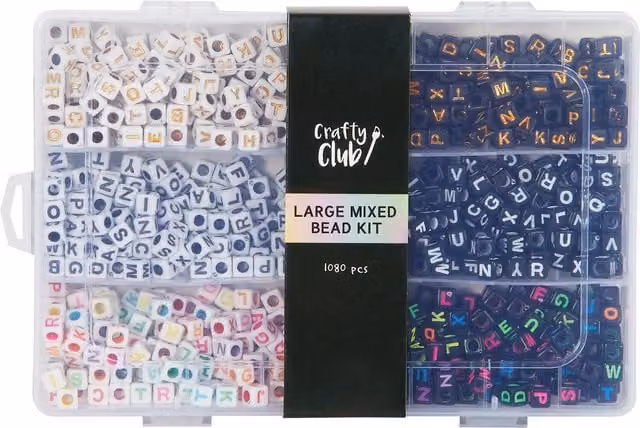 Crafty Club Large Mixed Bead Kit for Children in White, Black, Gold and Multicolour