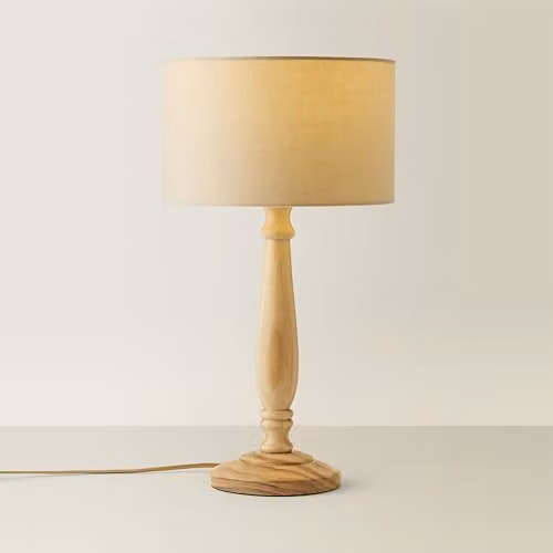 ValueLights Classic Wood Table Lamp with Green Fabric Cylinder Shade