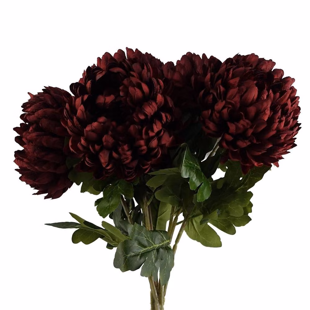 Leaf Pack of 6 Red Artificial Extra Reflex Chrysanthemums, Height: 75 cm – 3