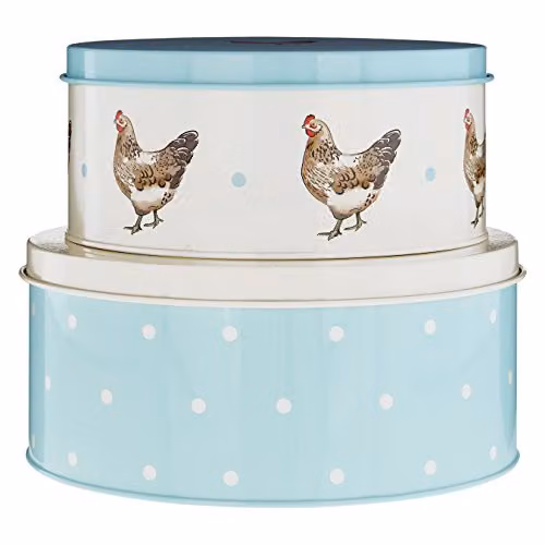 Premier Housewares Mrs Henderson Cake Tins, Green, Blue and White, W/D/H: 23 x 23 x 10 cm – 1