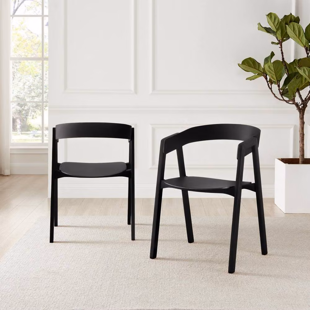 FurnitureboxUK Set of 2 Masa Black Solid Wood Dining Chairs with Armrests – 2
