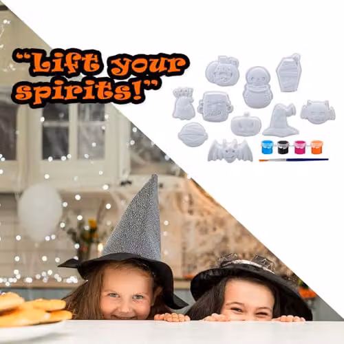 VFM e-Store Halloween Decorations Craft Kit with 10 Designs, 6 Paints and Brush in White – 8