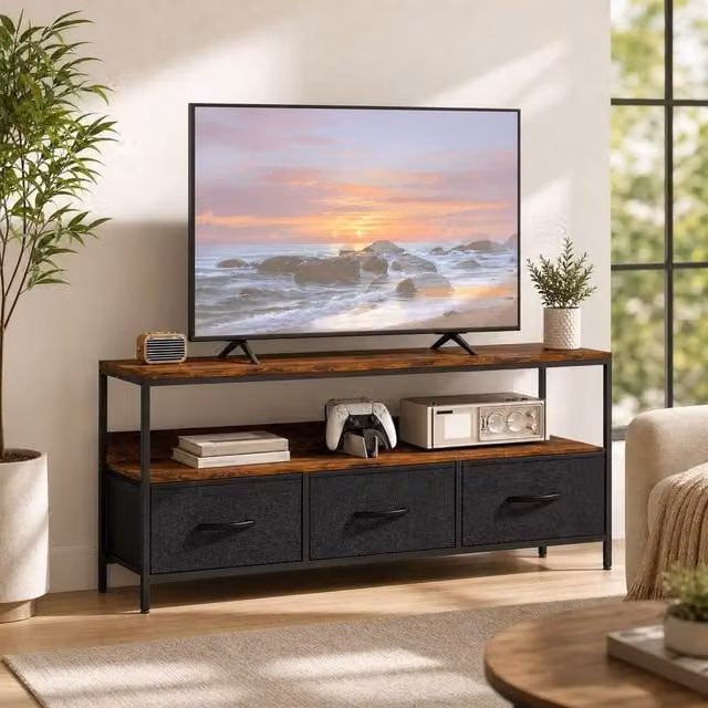 STILVORA Industrial TV Stand with 3 Drawers in Brown – 1