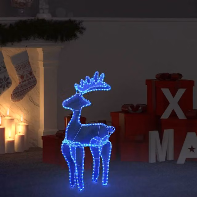 Berkfield Home Reindeer Christmas Decoration with 306 LEDs and Mesh in Blue, W/D/H: 60 x 24 x 89 cm