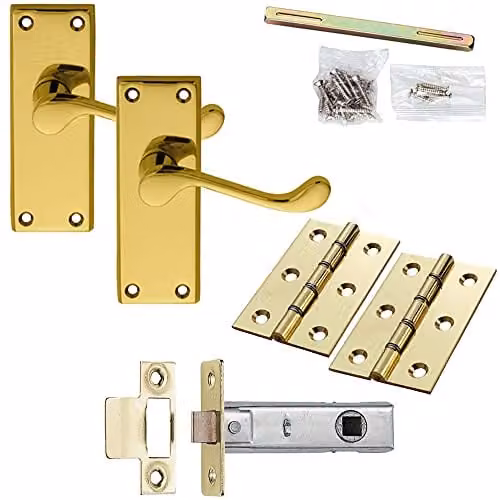 Loops Brass Victorian Scroll Bar Curved Door Handle and Latch Pack with Short Backplate