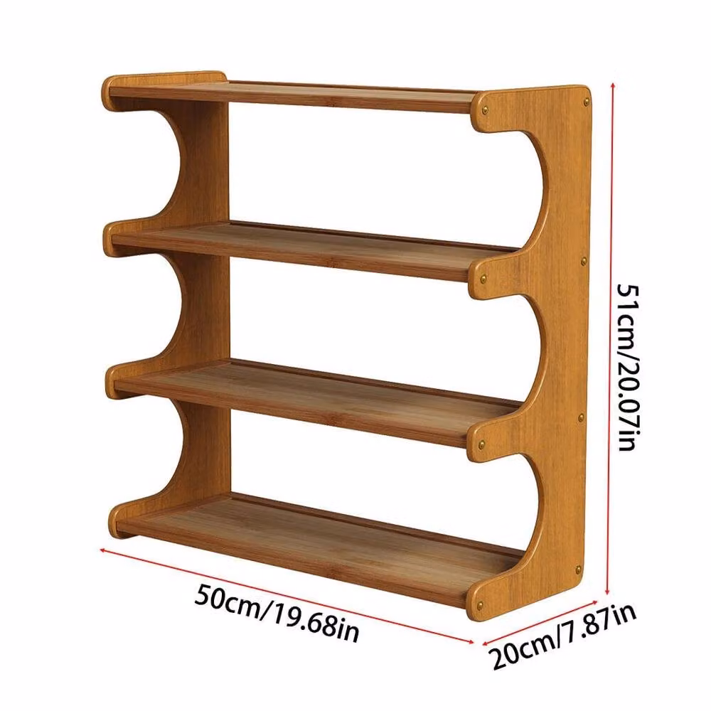 FLAVORA 4 Tier Wooden Shoe Storage Rack Organiser in Brown, W: 50 cm, D: 50 cm, H: 50 cm – 2