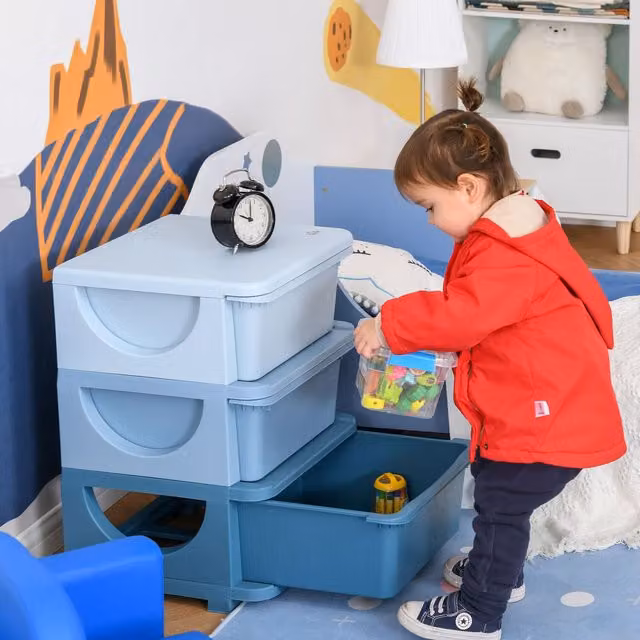 HOMCOM Kids Storage Chest Dresser Tower in Blue