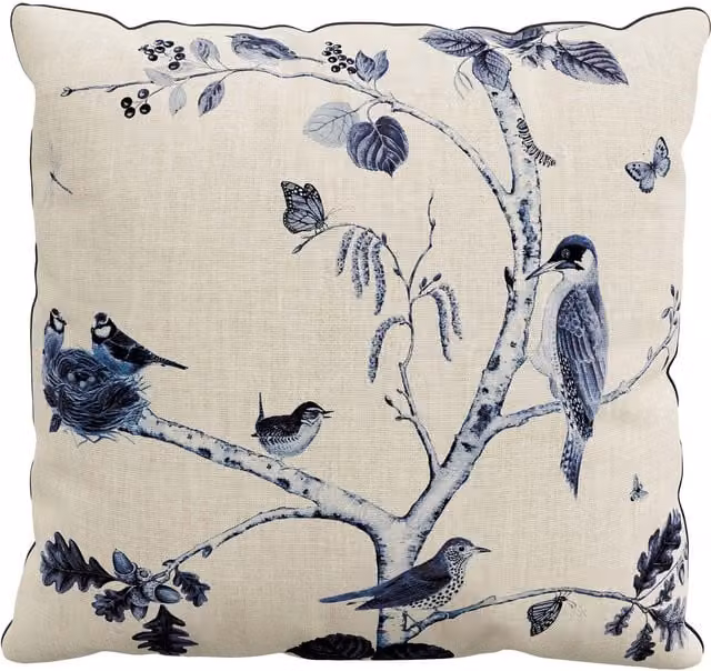 Sanderson Woodland Chorus Square Cushion in Blue and Grey, W: 45 cm x H: 45 cm