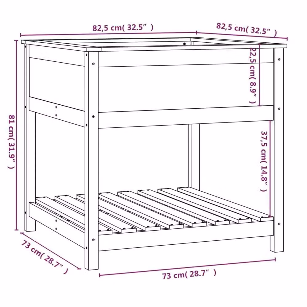 Berkfield Home Grey Solid Wood Pine Planter with Shelf, W: 82.5 cm, D: 82.5 cm, H: 81 cm – 5