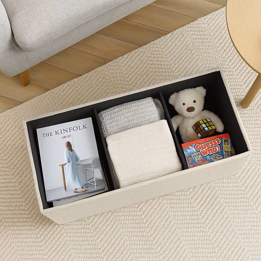 Harbour Housewares Foldable Storage Ottoman Bench in Beige Linen, W/D/H: 111 x 37 x 39 cm – 7