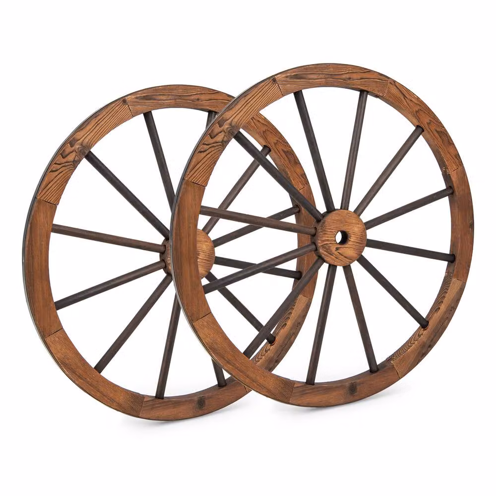 Costway Set of 4 Vintage Brown Decorative Wooden Wagon Wheel Wall Decor – 10