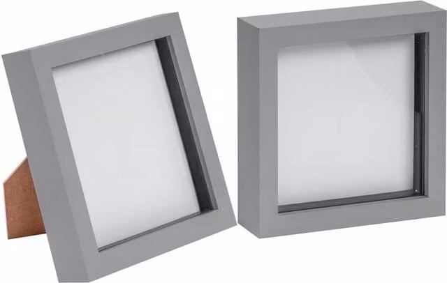 Nicola Spring Single Square 3D Box Photo Frame, Grey, W/D/H: 15.24 x 15.24 x 15.24 cm