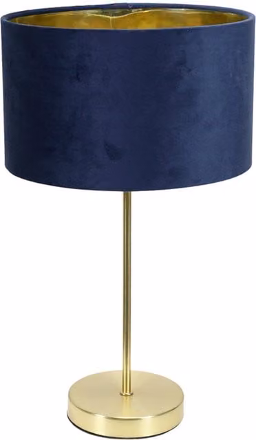 Charlie Gold Stem Table Lamp with Navy Blue Velvet and Gold Inner Shade