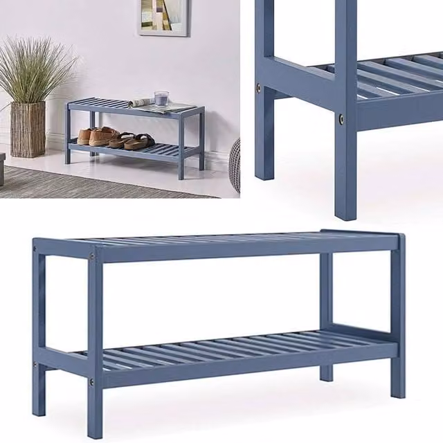 SPETLEK 2 Tier Grey Bamboo and Wood Wall Mounted Shoe Rack – 1