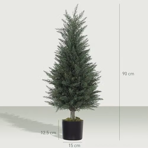 HOMCOM Set of 2 Green Artificial Cypress Trees with Plastic Pots, Height: 90 cm – 7