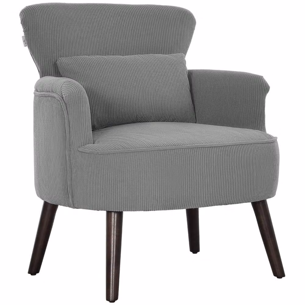 Wyld Haus Zile Grey Corduroy Retro Accent Chair with Armrests and Solid Wood Frame – 2