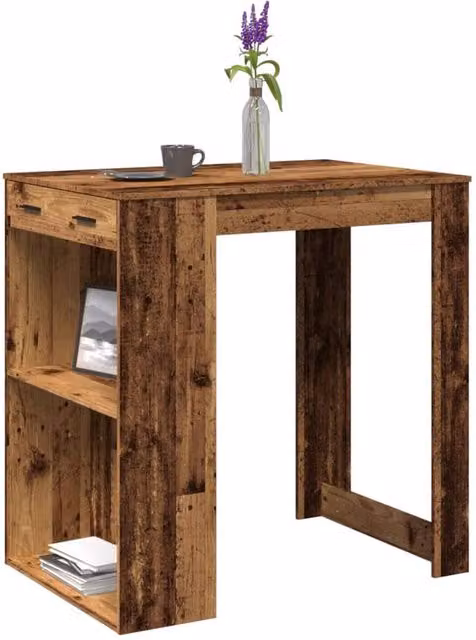 Berkfield Home Bar Table in Brown Old Wood, W/D/H: 102 x 70 x 103.5 cm
