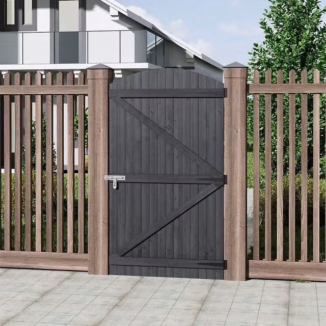 Breeins Semi Braced Arch Top Wooden Garden Gate, Grey, W: 90 cm, H: 150 cm