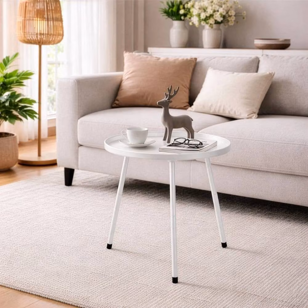 KORVIXA White Round Metal Side Table, Diameter: 100 cm – 2