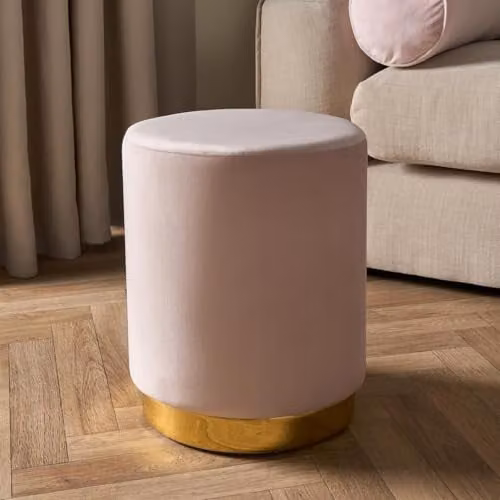 OHS Matt Velvet Dressing Chair Ottoman with Gold Metal Base in Pink